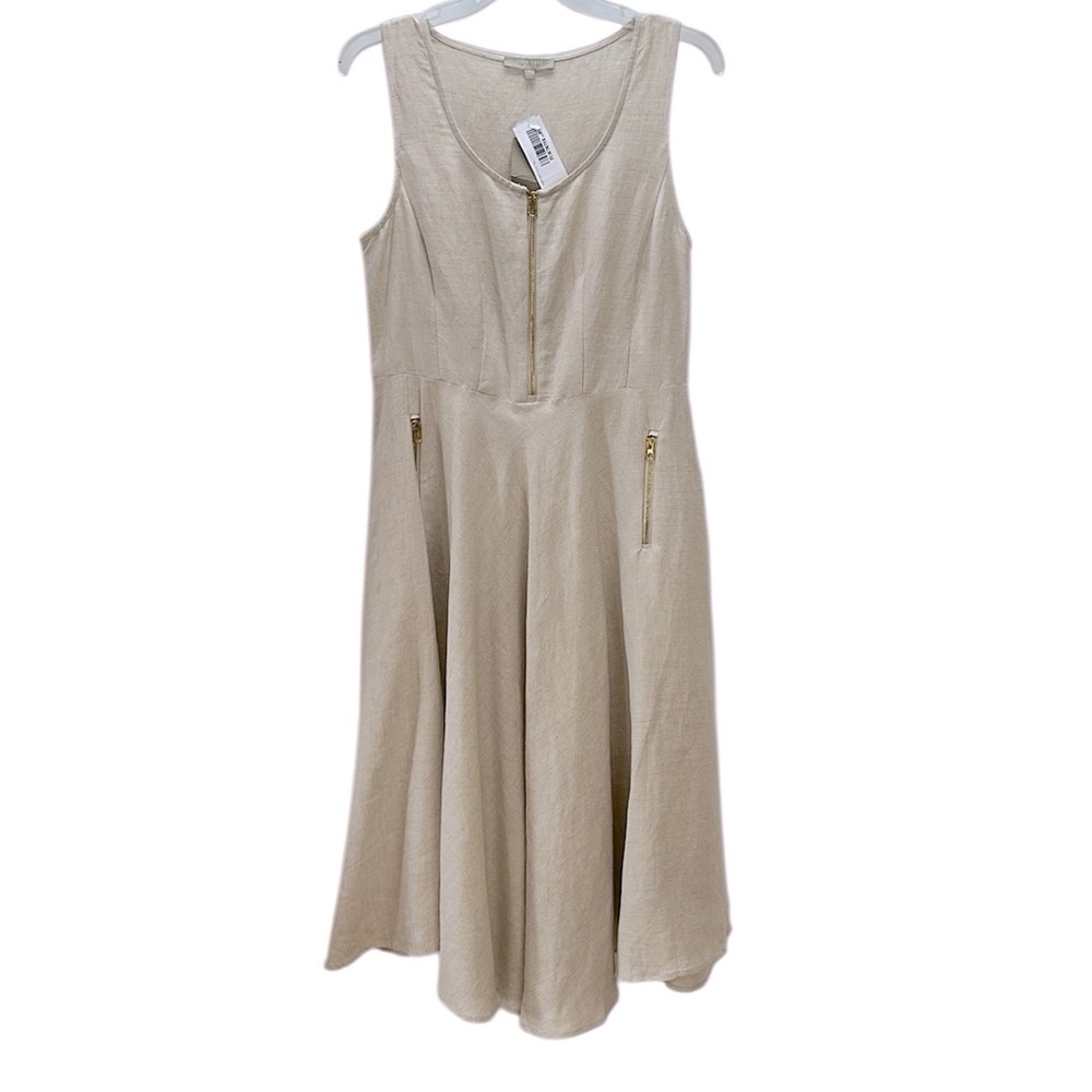 Vtg Joan Vass Linen‎ Blend Sleeveless Dress Sz 8 Full Flowy Skirt Pockets…